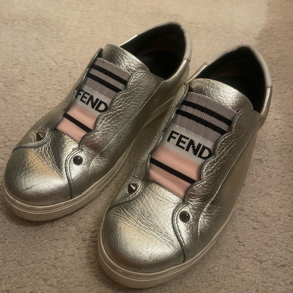 Fendi Silver Slip-On Sneakers